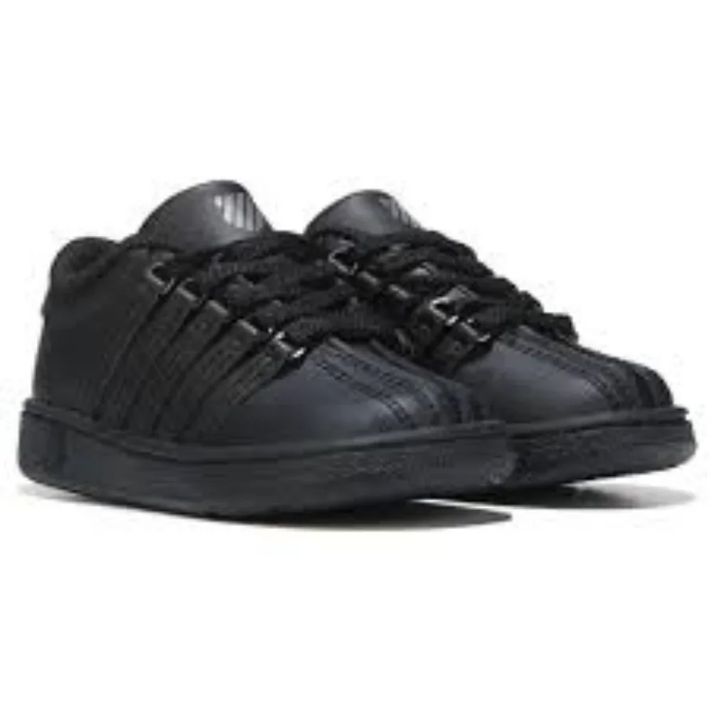 NWT K-SWISS KID'S CLASSIC VN LEATHER SNEAKERS BLACK/BLACK 1 M‎
